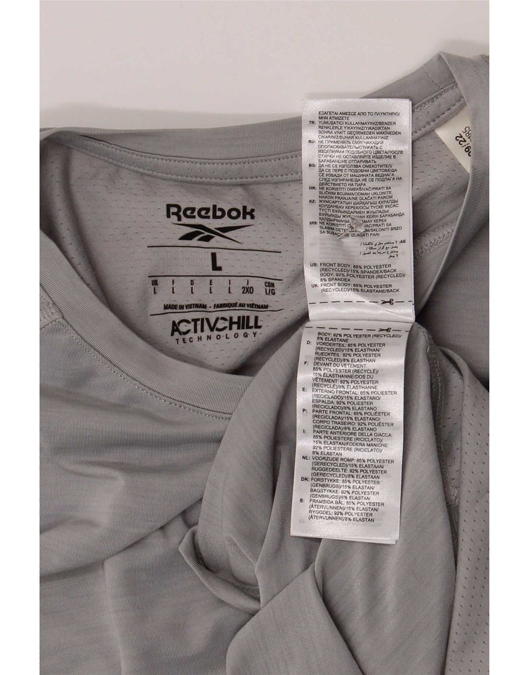 Camiseta masculina Reebok grande poliéster cinza