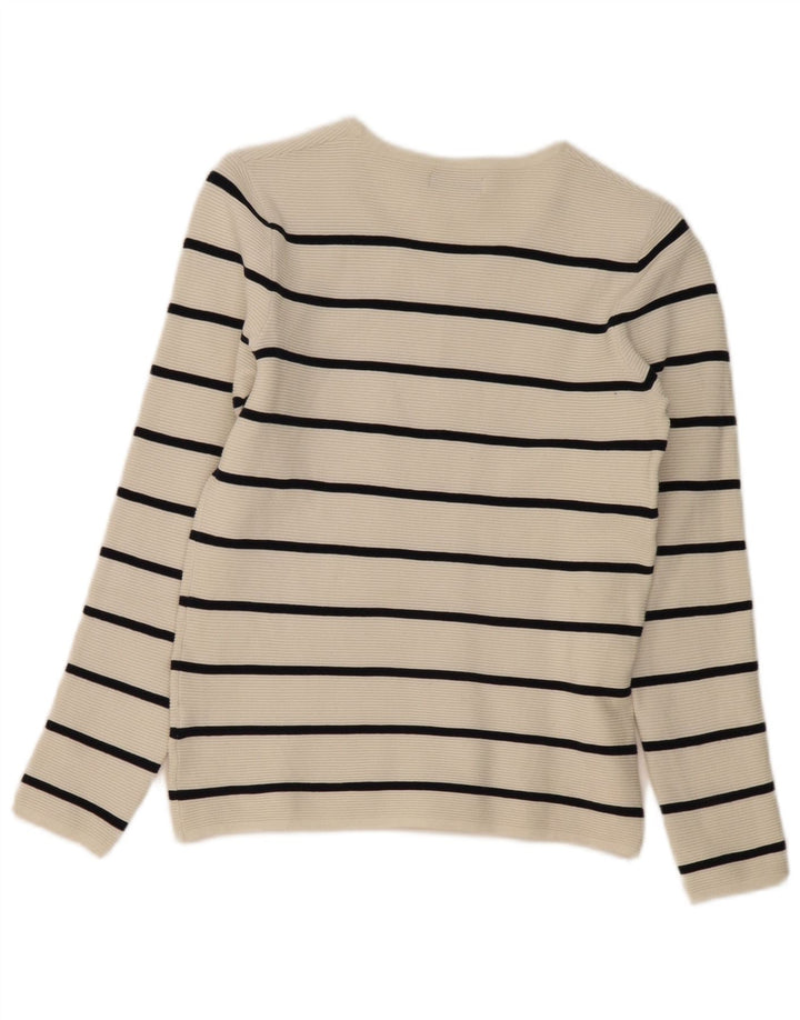 Suéter masculino Zara com decote em V pequeno listrado branco