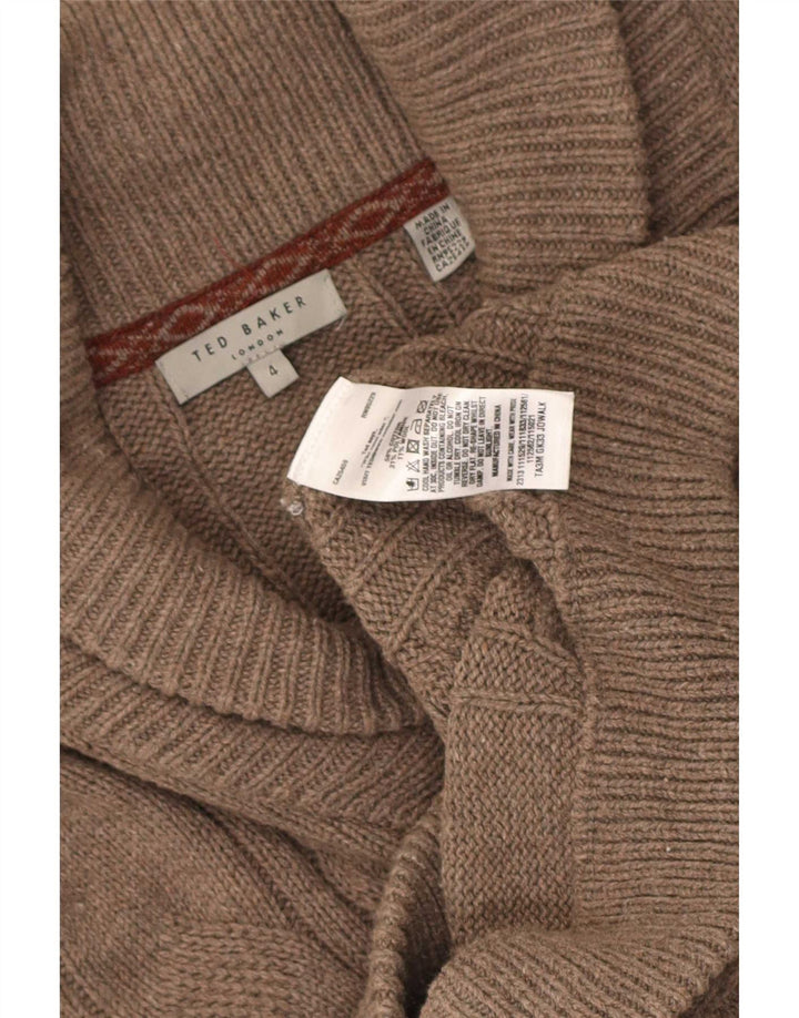 Suéter cardigã masculino Ted Baker tamanho 4 grande algodão marrom