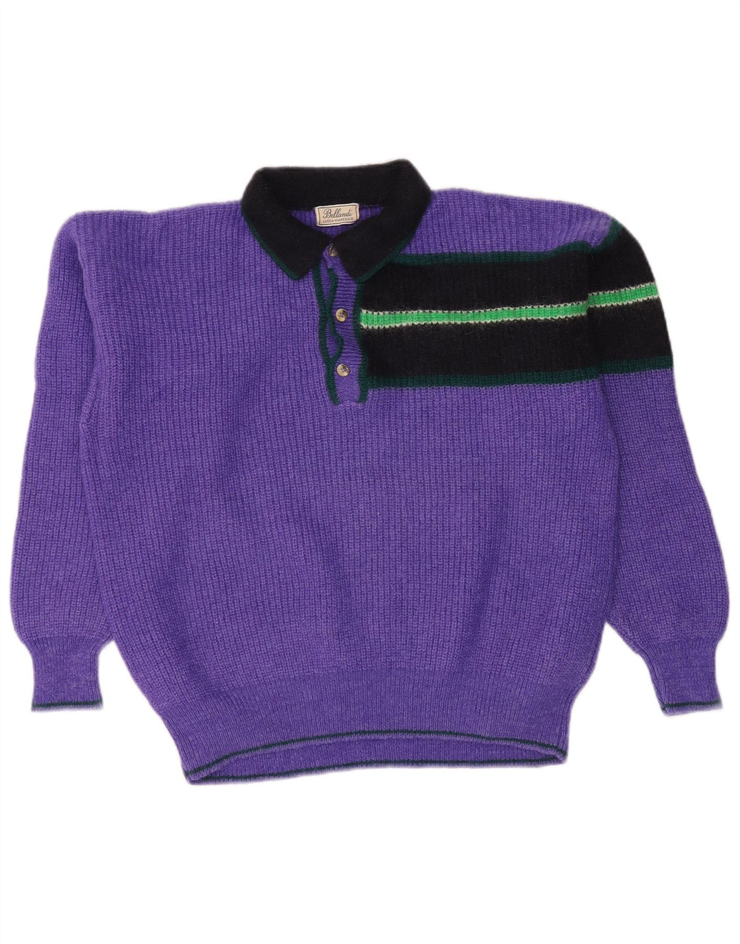 Suéter masculino VINTAGE com gola polo grande bloco colorido roxo