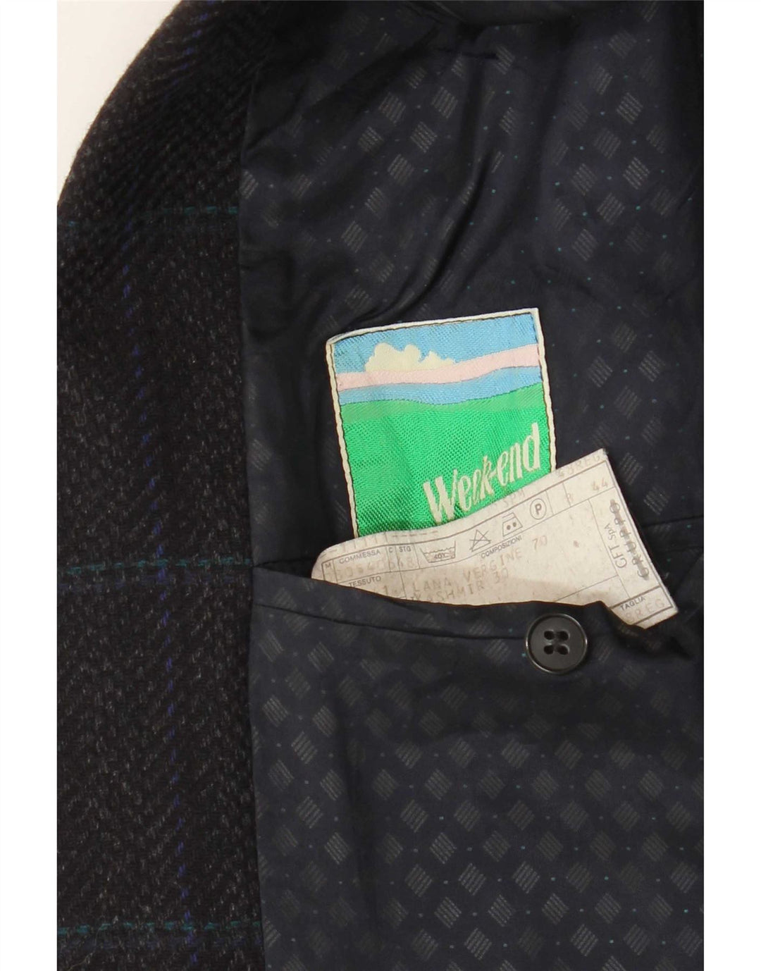 Jaqueta blazer masculina de fim de semana com 2 botões IT 48 lã virgem xadrez preta média