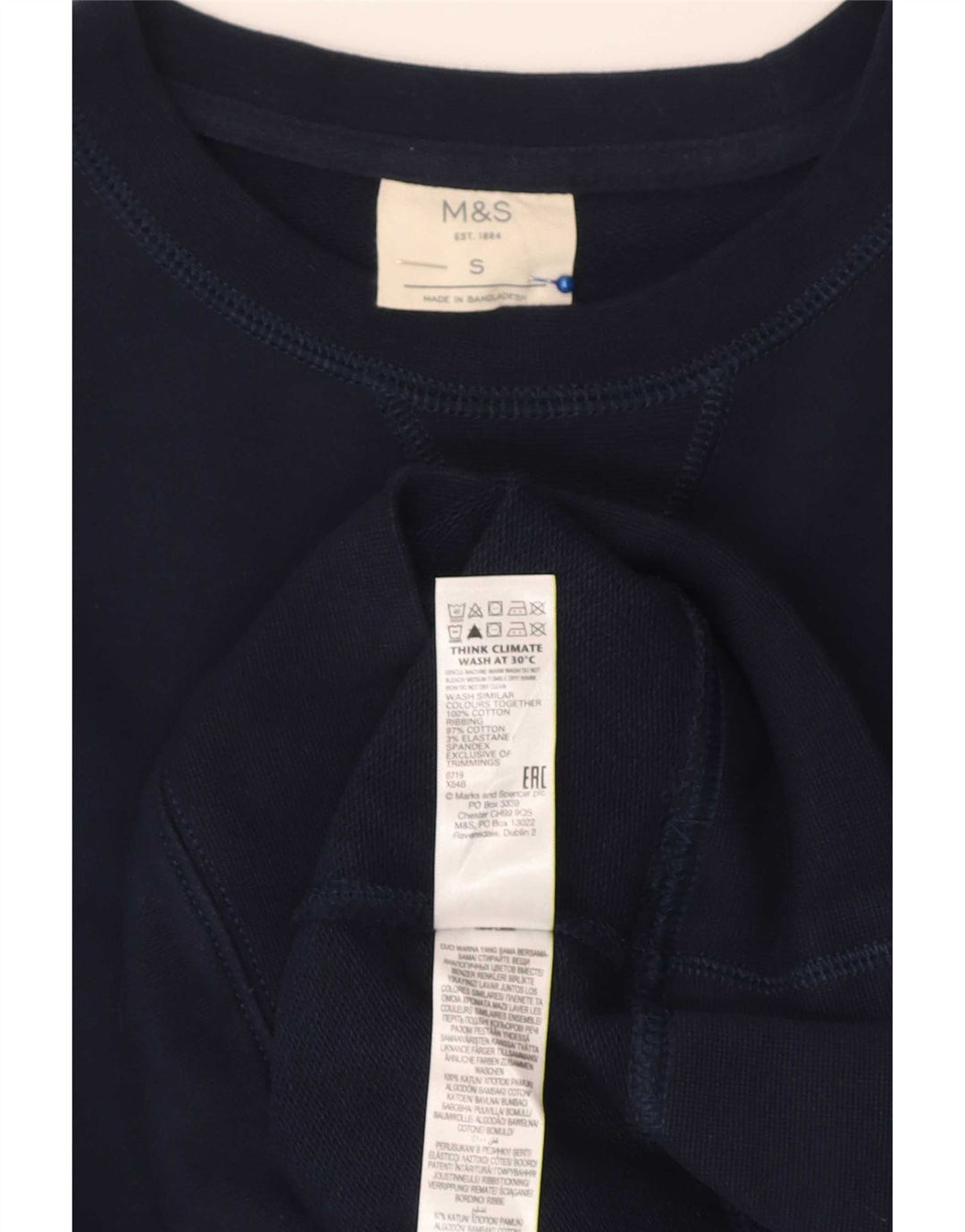 Suéter masculino Marks & Spencer pequeno azul marinho algodão