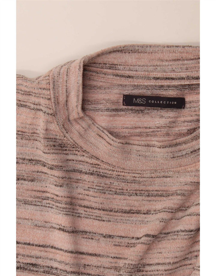 Suéter feminino Marks & Spencer com gola redonda e listrado rosa médio UK 12