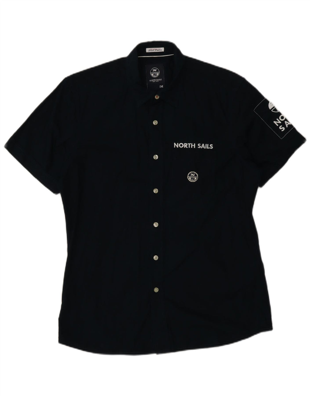 Camisa masculina estampada de manga curta North Sails algodão azul marinho médio