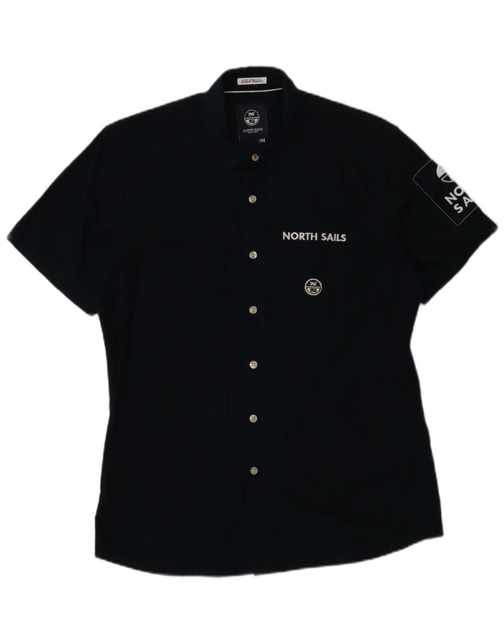 Camisa masculina estampada de manga curta North Sails algodão azul marinho médio