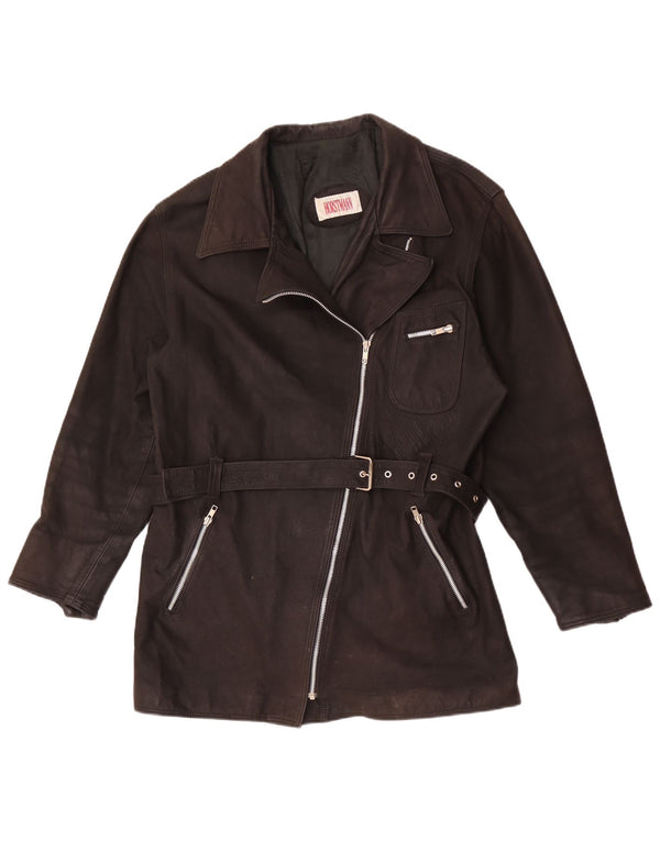 Jaqueta de couro feminina vintage UK 20 2XL marrom