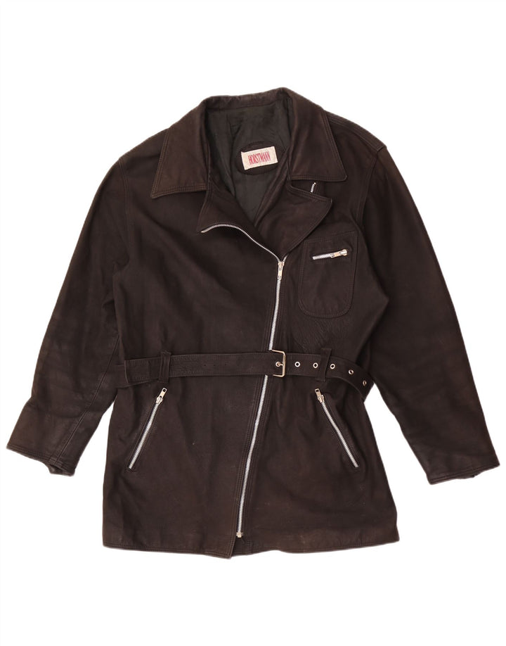 Jaqueta de couro feminina vintage UK 20 2XL marrom
