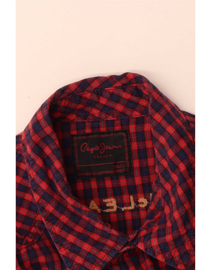 PEPE Jeans Camisa masculina de flanela gráfica pequena vermelha algodão guingão