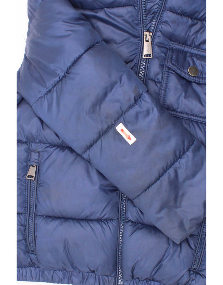 Jaqueta acolchoada com capuz para meninos vintage 5-6 anos de poliéster azul marinho