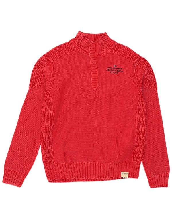 Suéter masculino Napapijri com zíper geográfico e gola 2XL de algodão vermelho