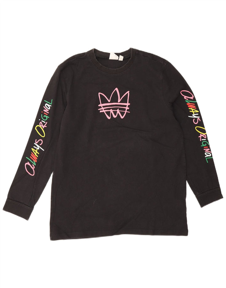 Top gráfico feminino Adidas manga comprida Reino Unido 14 algodão preto médio