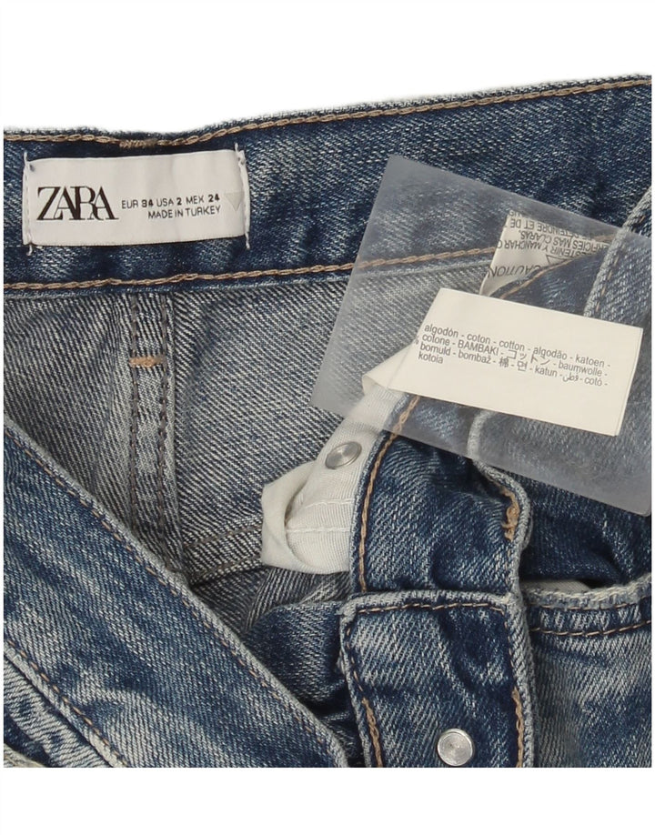 Zara Jeans feminino angustiado queimado EU 34 2XS W24 L32 azul algodão