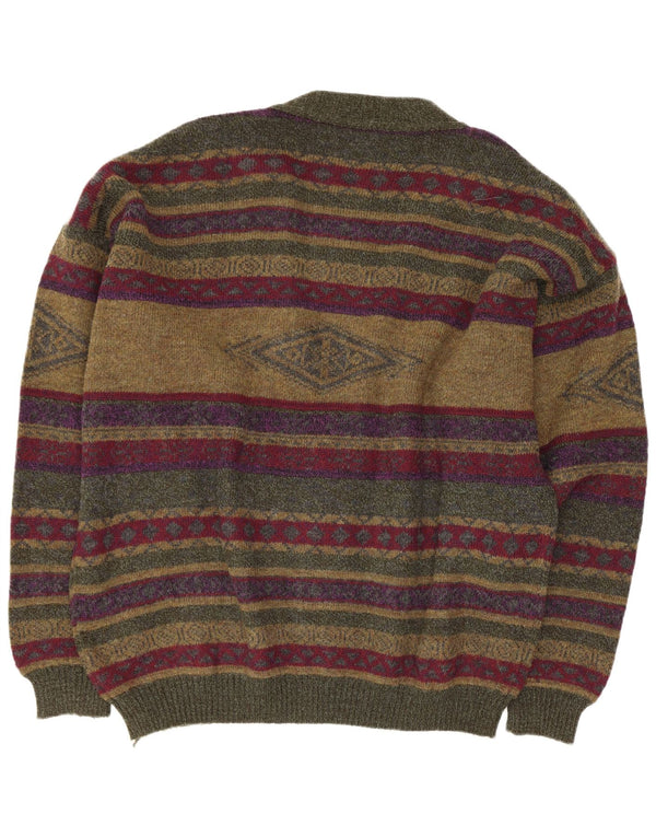 Suéter cardigã masculino vintage de ajuste regular 2XL verde listrado poliamida retrô