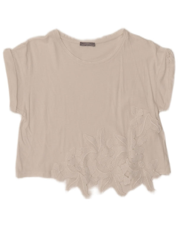 Blusa feminina Zara Top UK 12 médio branco floral