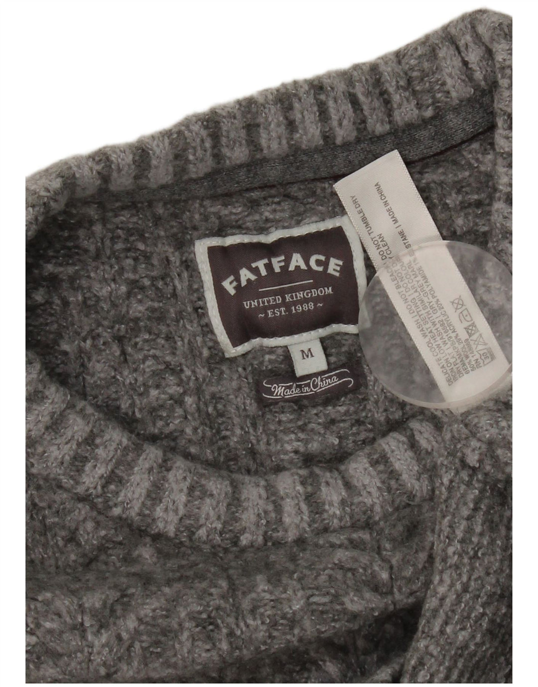 Suéter feminino Fat Face com gola redonda Reino Unido 14 lã cinza médio
