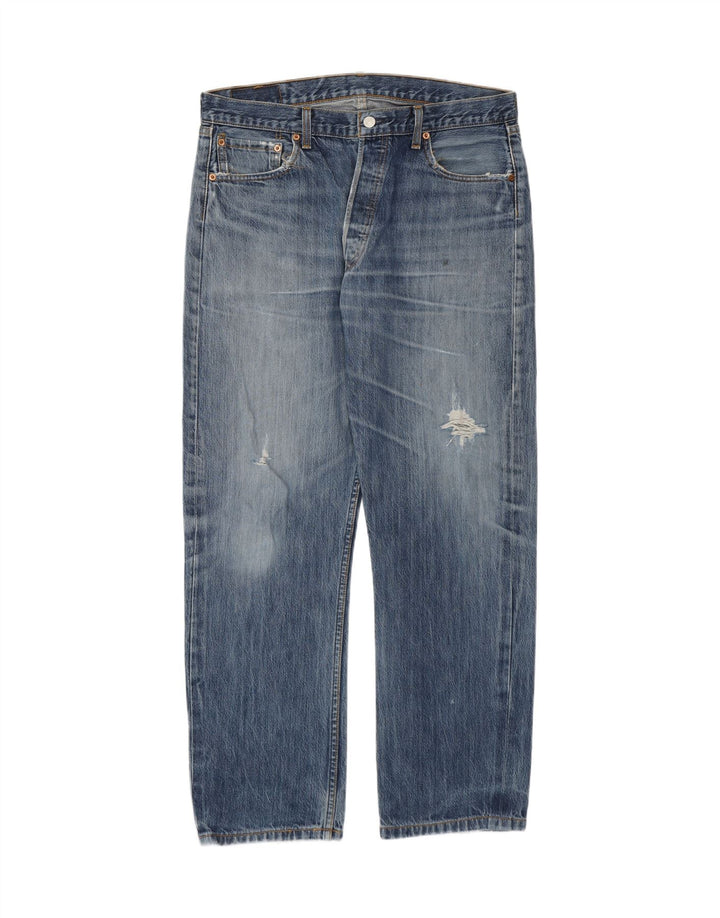 Calça Jeans Levis Masculina 501 Distressed Straight W36 L30 Azul Algodão