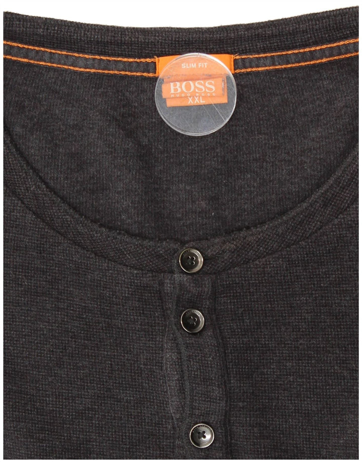 HUGO BOSS Mens Slim Fit Top Manga Longa 2XL Cinza