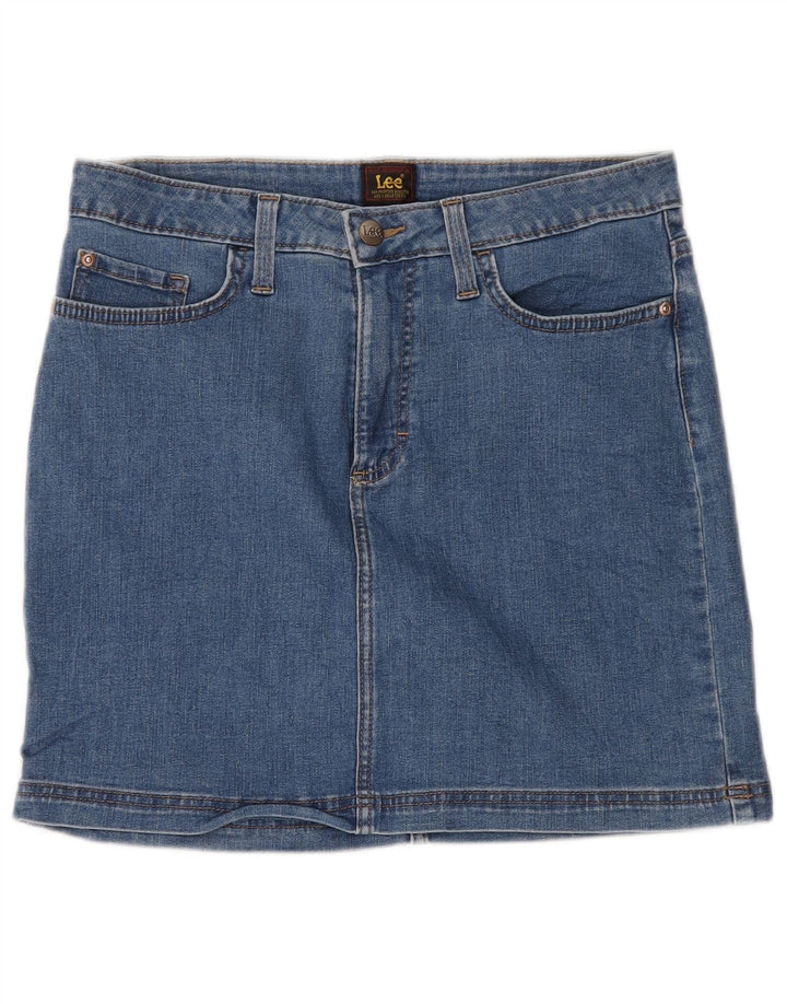 Saia jeans feminina LEE EUA 10 grande W32 algodão azul