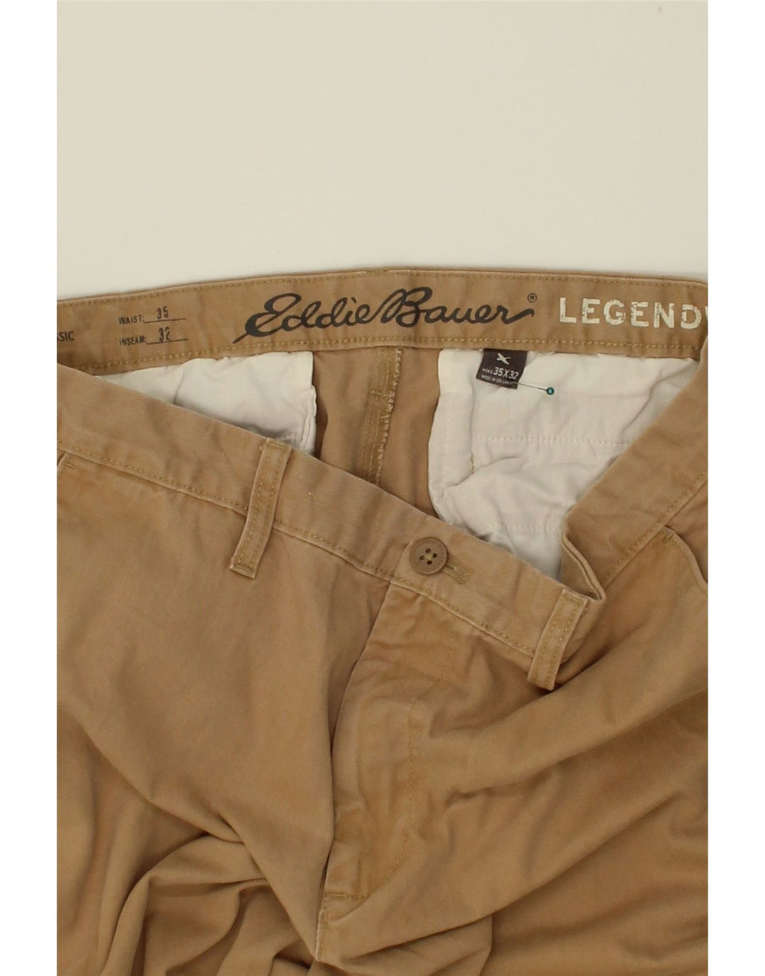 EDDIE BAUER Mens Straight Chino Trousers W35 L32 Brown Cotton Vintage Eddie Bauer and Second-Hand Eddie Bauer from Messina Hembry 