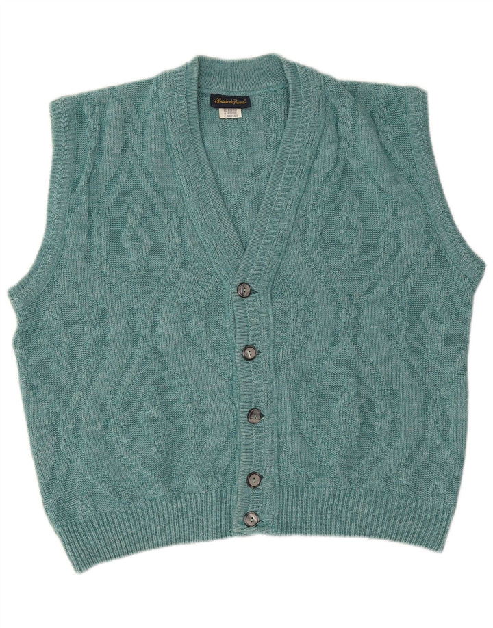 Suéter cardigã masculino sem mangas Claude De Pierre IT 48/50 azul médio