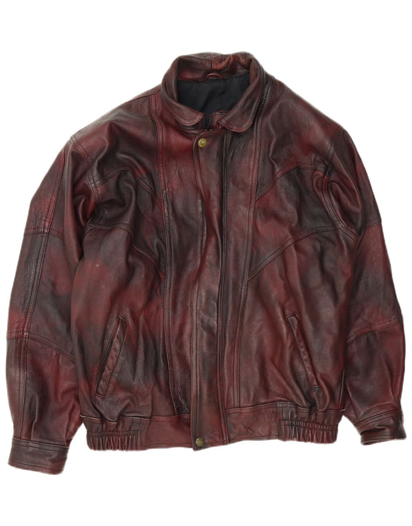 Jaqueta de couro masculina vintage UK 42 XL Borgonha Tie Dye