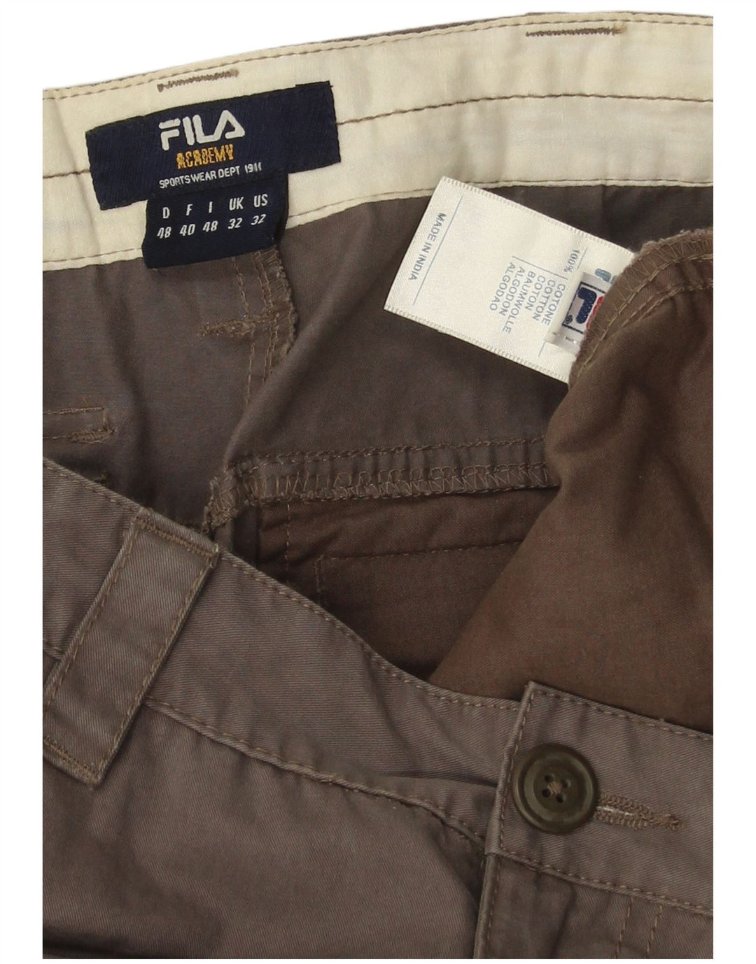 Fila Mens Straight Cargo Calças W32 L28 Algodão Marrom
