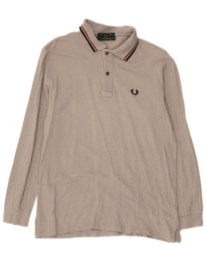 Camisa polo masculina de manga comprida Fred Perry cinza médio algodão clássico