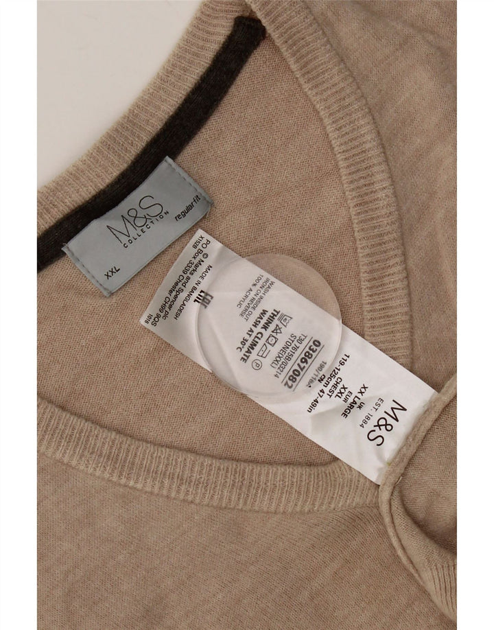 Suéter masculino Marks & Spencer com ajuste regular e decote em V 2XL acrílico bege