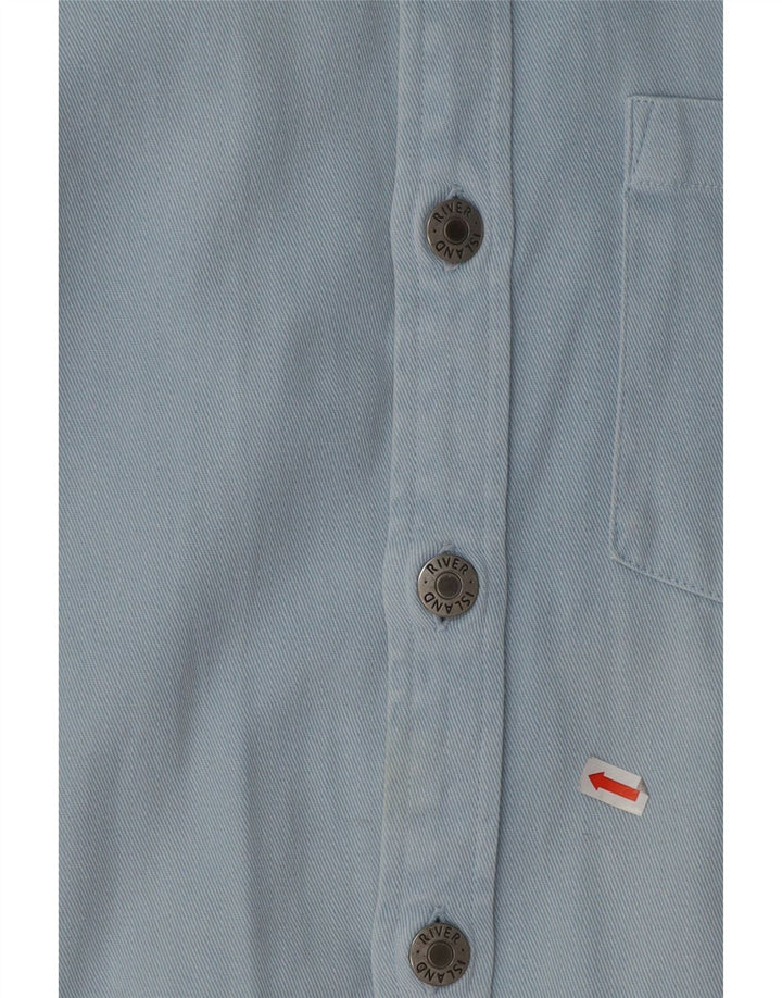 RIVER ISLAND Camisa jeans masculina pequena de algodão azul