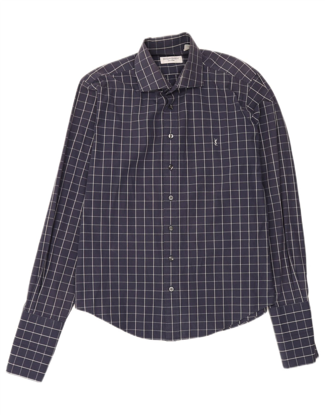 Camisa masculina Yves Saint Laurent grande algodão xadrez azul marinho