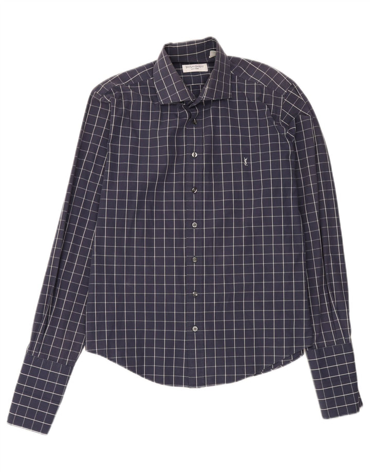 Camisa masculina Yves Saint Laurent grande algodão xadrez azul marinho