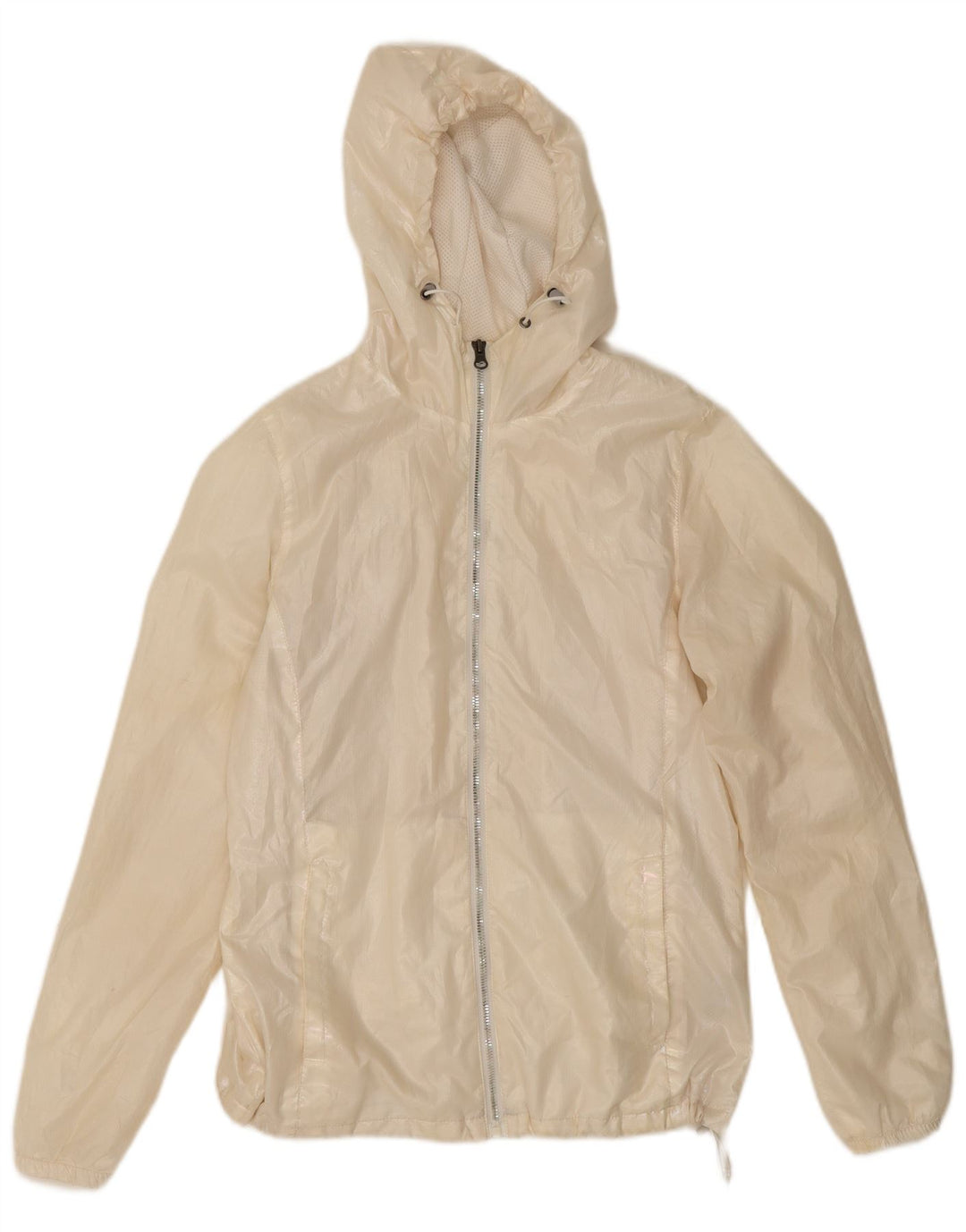 Jaqueta de chuva com capuz feminina New Balance UK 10 pequena poliéster branco