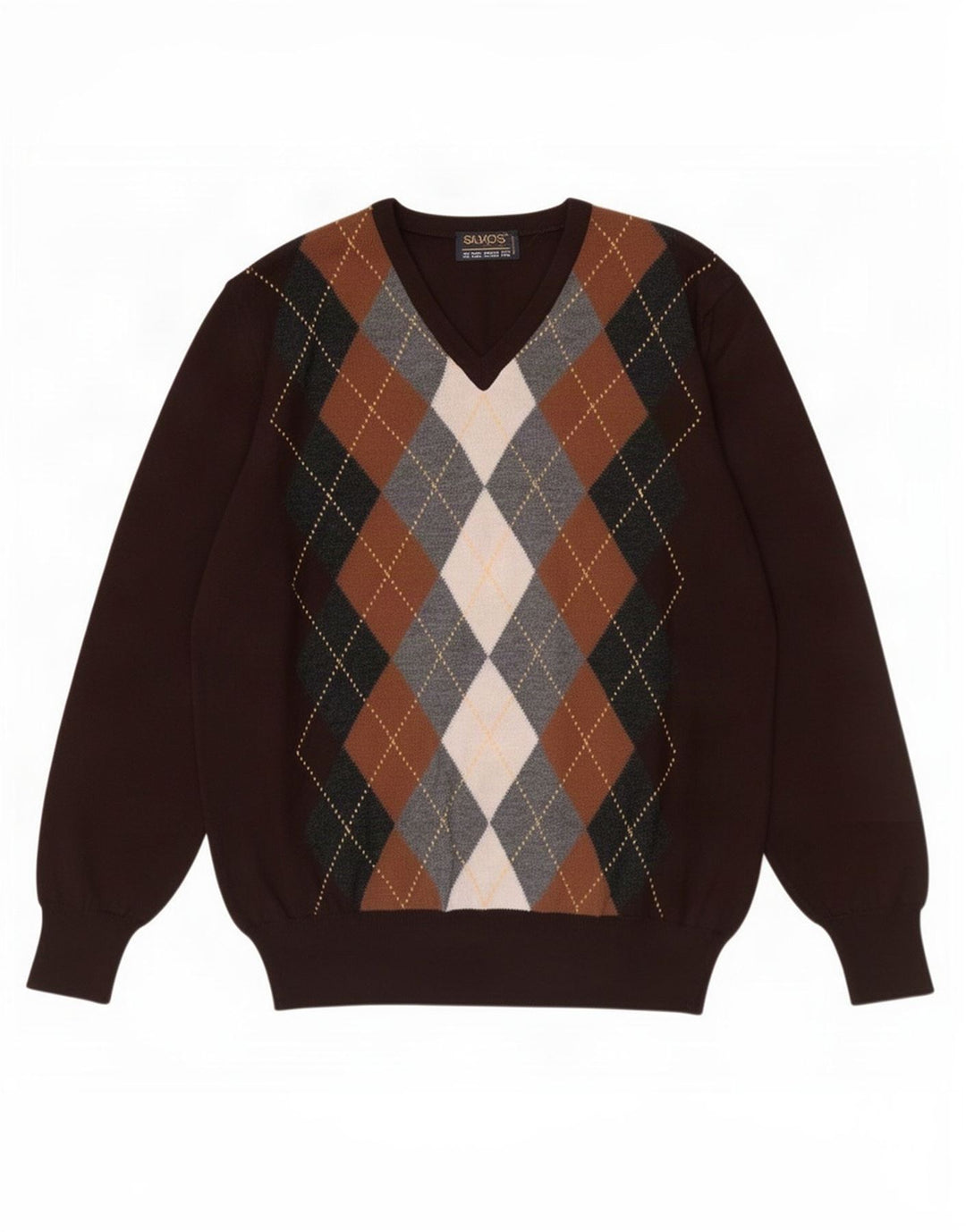 Suéter masculino vintage com decote em V IT 48 marrom médio argyle/diamante