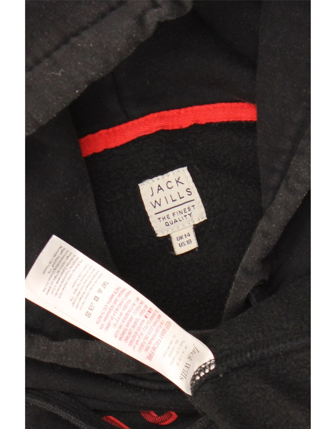 JACK WILLS Suéter feminino com capuz gráfico Reino Unido 14 grande algodão preto