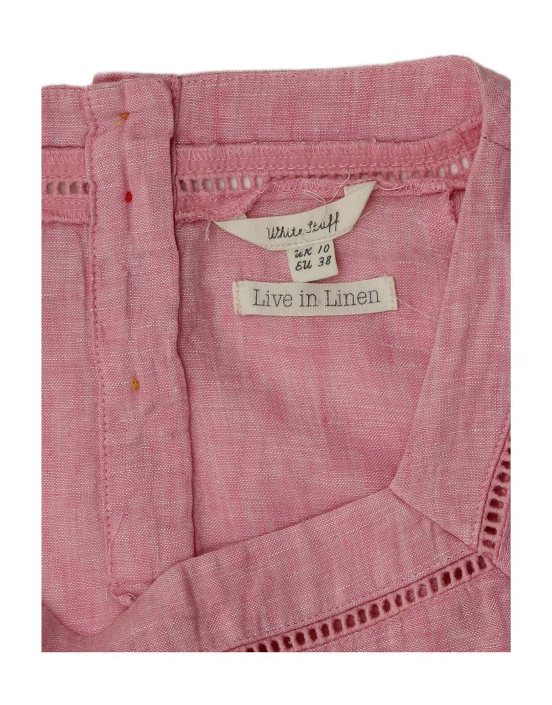 Blusa feminina branca com material branco Reino Unido 10 linho manchado rosa pequeno