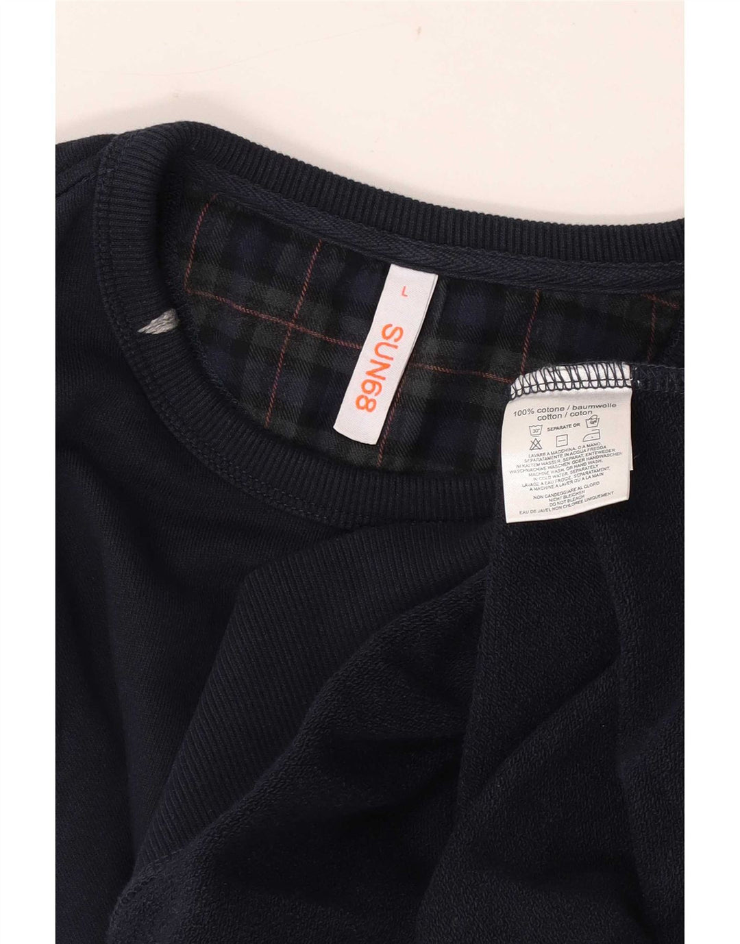 Sun68 moletom masculino jumper grande algodão xadrez azul marinho