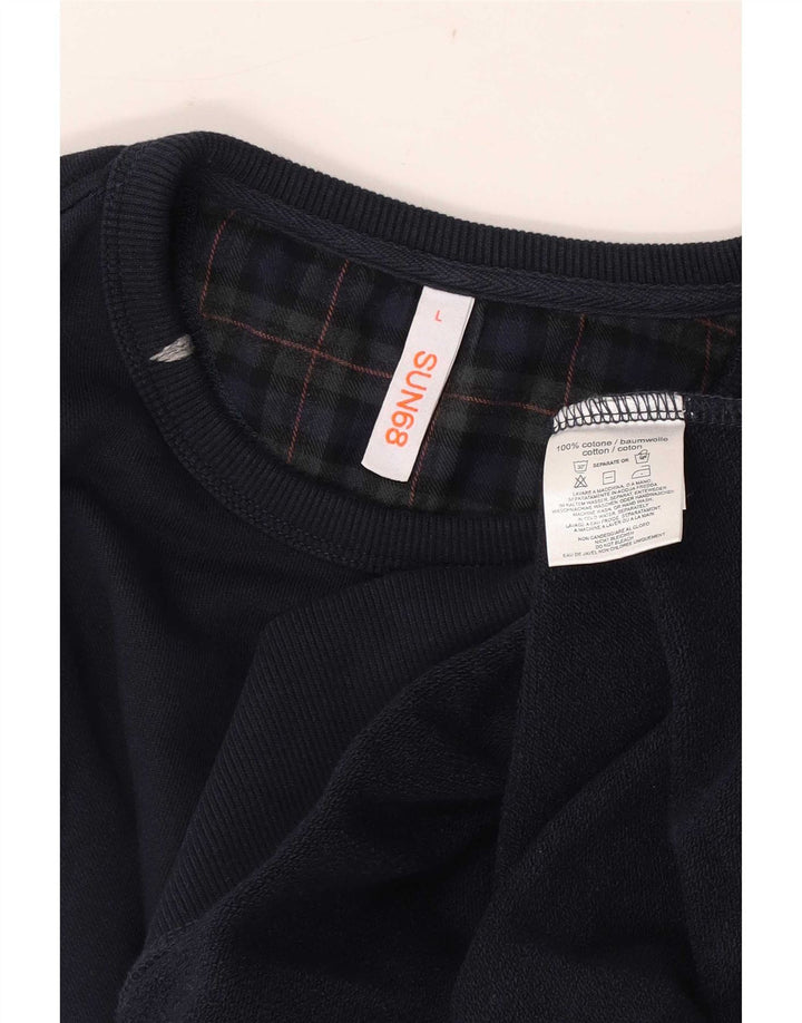 Sun68 moletom masculino jumper grande algodão xadrez azul marinho
