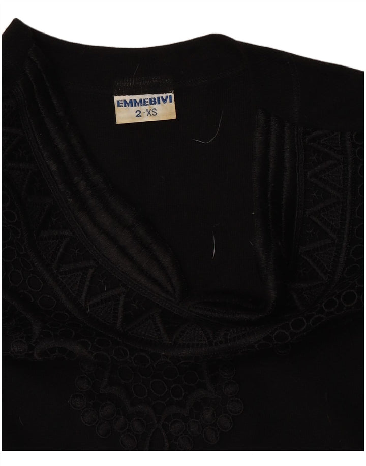 Body feminino vintage de manga comprida UK 2 2XS lã virgem preta