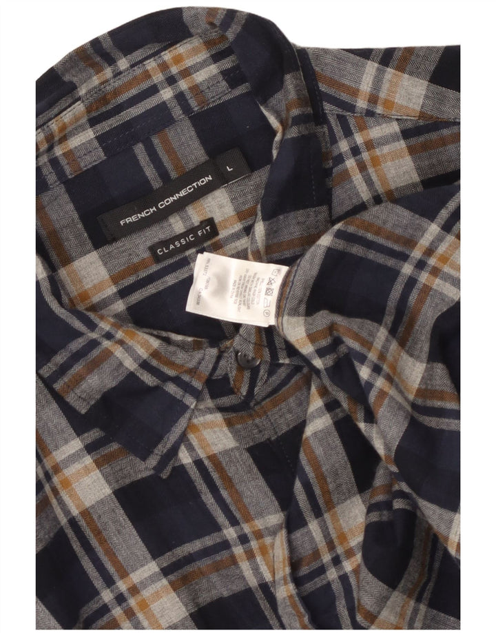 Camisa masculina de flanela clássica French Connection grande xadrez azul marinho