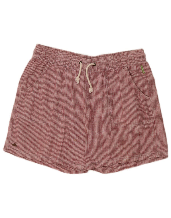 Shorts casuais femininos Little Kathmandu Reino Unido 12 médio W32 cânhamo listrado vermelho