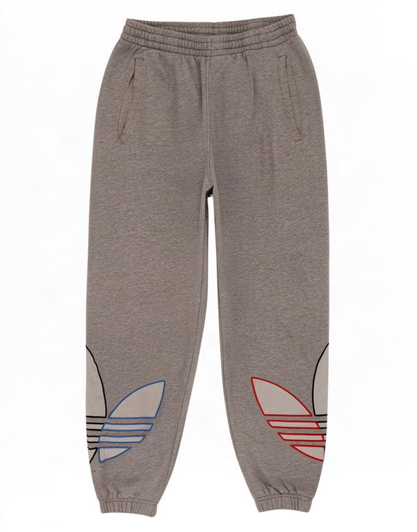 Adidas masculino gráfico calças de treino joggers algodão cinza médio