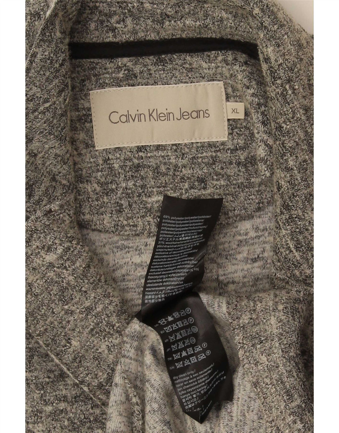 Sobretudo feminino Calvin Klein Jeans UK 18 XL cinza manchado de poliéster