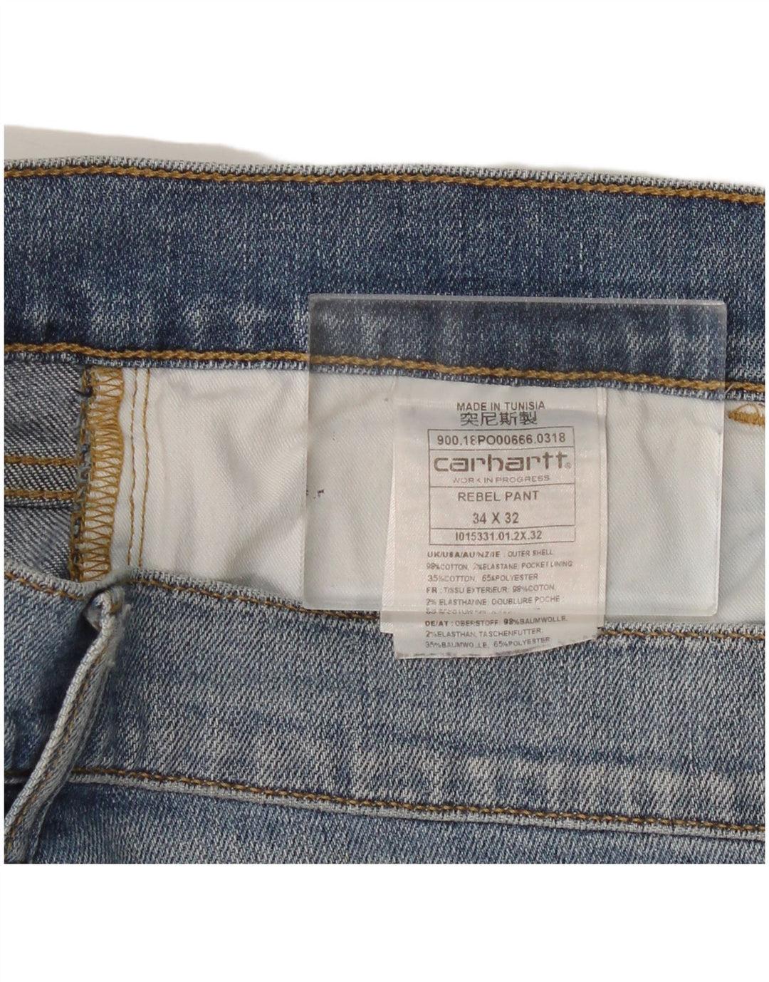 CARHARTT Masculino Wip Slim Jeans W34 L32 Azul Algodão