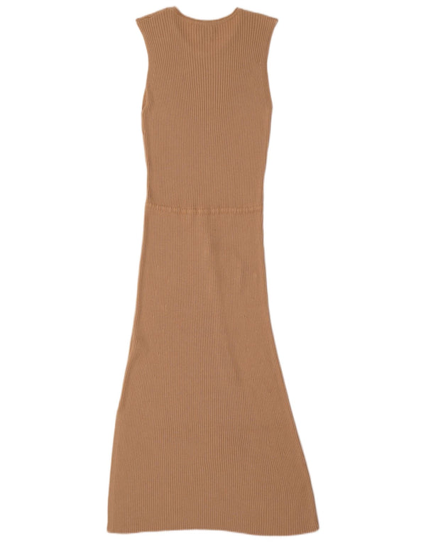 Vestido maxi feminino sem mangas Massimo Dutti Reino Unido 12 viscose bege médio