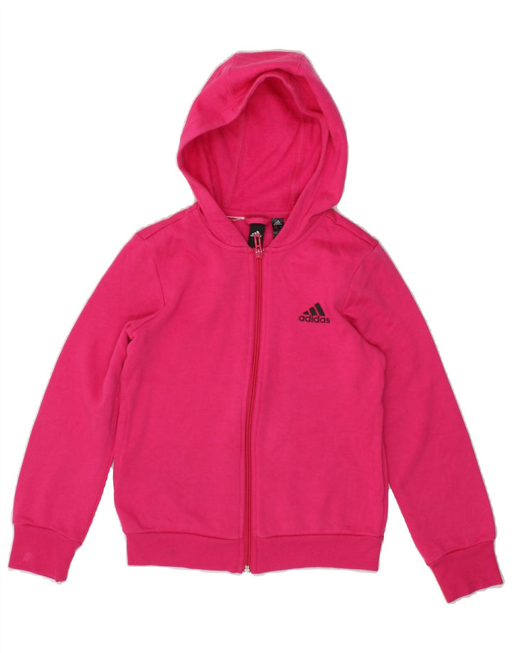 ADIDAS Girls Graphic Zip Hoodie Sweater 9-10 Years Pink Cotton Vintage Adidas and Second-Hand Adidas from Messina Hembry 