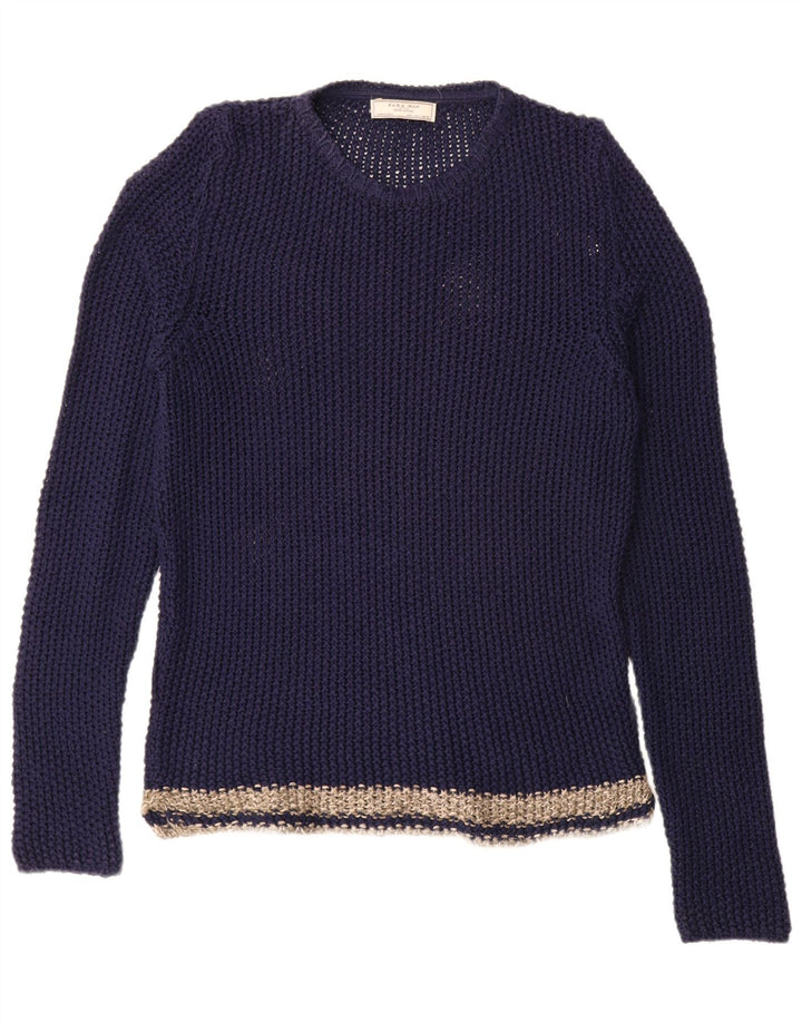 Zara Suéter masculino com gola redonda grande bloco colorido azul marinho