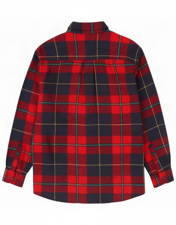 Camisa de flanela masculina vintage xadrez vermelho médio