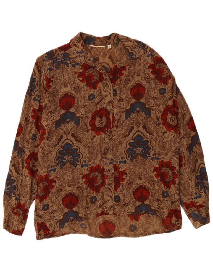Blusa Camisa Feminina Vintage IT 42 Marrom Médio Floral
