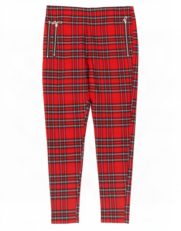 Zara Leggings Femininas UK 14 Grande Viscose Xadrez Vermelha