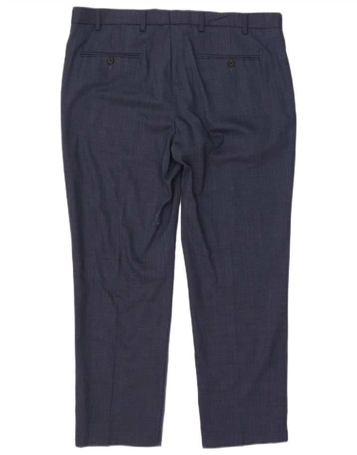 Calça masculina de ajuste regular Marks & Spencer W38 L29 lã azul
